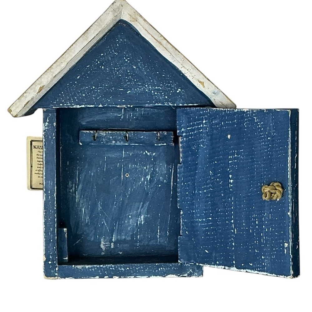 Nautical Boathouse Key Holder Wood Wall Decor or Freestand Rustic Blue White - Picture 3 of 16